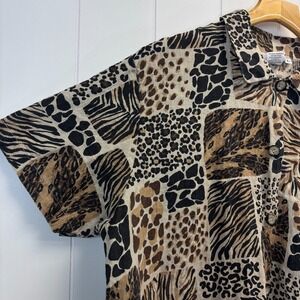 Hot Cotton Marc Ware Womens Old Money Animal Print Linen Top Size L Quiet Luxury